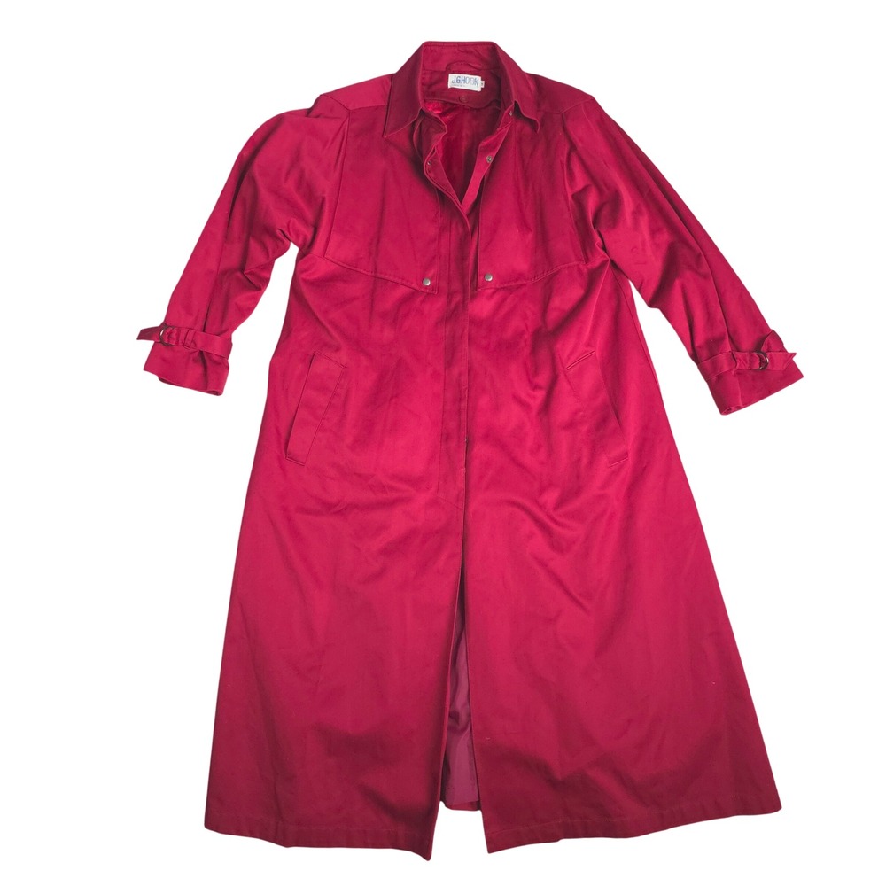 J.G. Hook Womens Trench‎ Coat Red Button Down Full Length Size 14